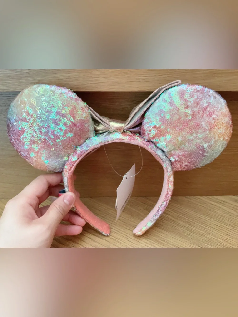Disneyland Sequin Pink Headband with Gold Bow